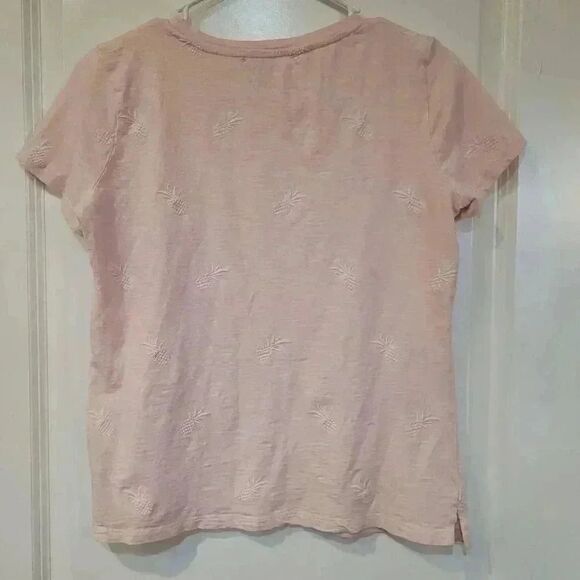 Talbots Women's Pale Pink Cotton Crew Neck Short Sleeve T-Shirt w Embroidered Wh - Picture 3 of 10